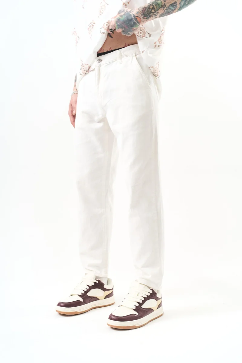 RESPIRE Men's Piece Dye Boyfriend Trousers, Ecru