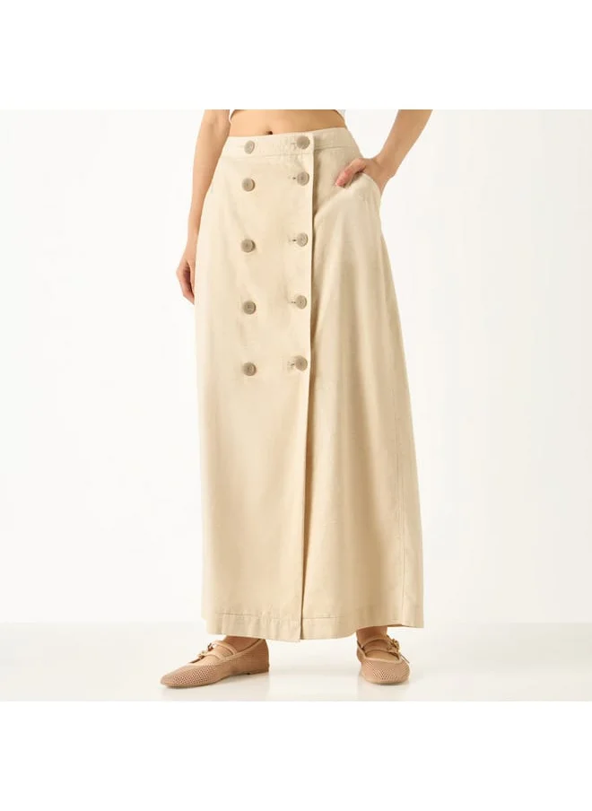 Lee Cooper Lee Cooper Solid Maxi Skirt with Button Closure and Pocket