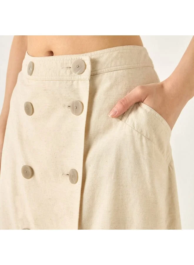 Lee Cooper Lee Cooper Solid Maxi Skirt with Button Closure and Pocket