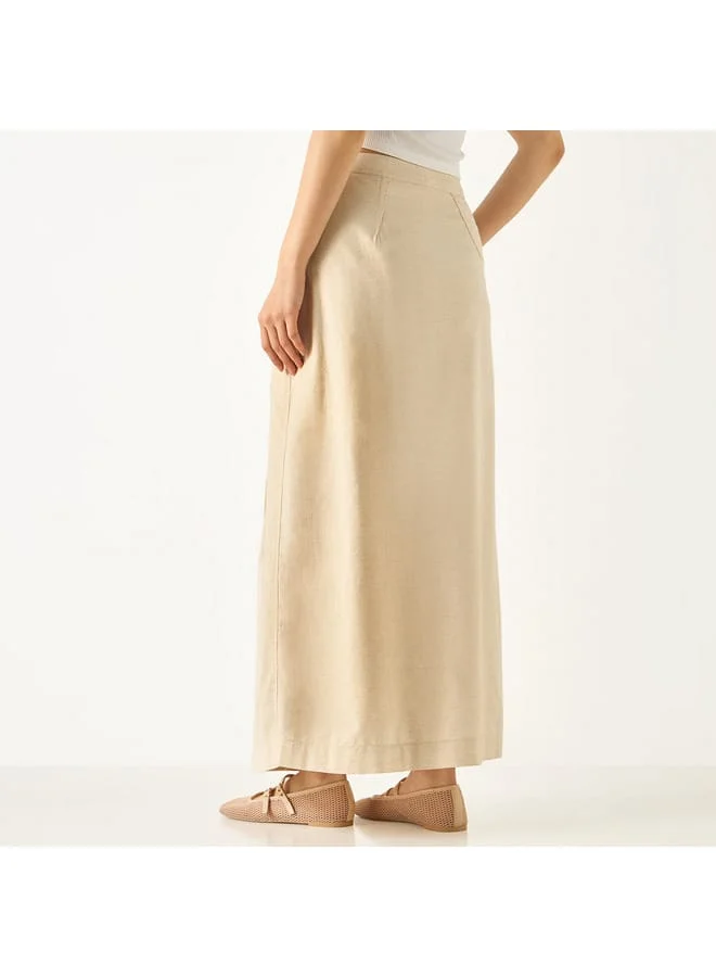 Lee Cooper Lee Cooper Solid Maxi Skirt with Button Closure and Pocket
