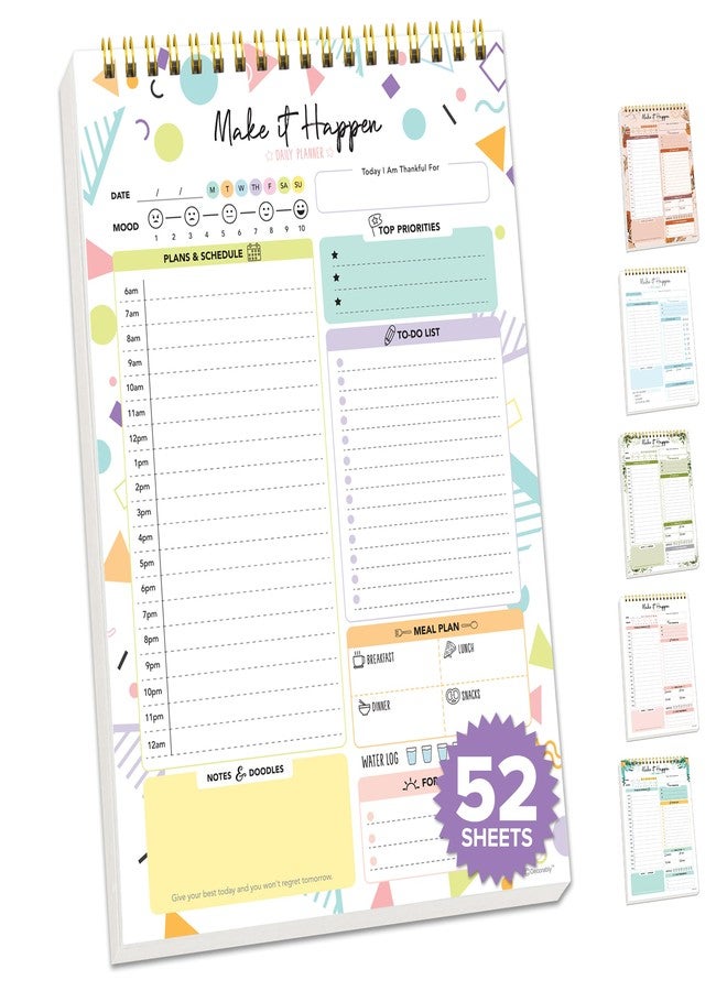 Decorably 52 Sheets Colorful Pastel Undated Daily Planner Pad - 6.5x10in Spring-Bound to Do List Notepad for Schedule, Priorities, Agenda, Water Intake, Meals, Notes and Doodles, Easy Tear-Off Design - Image 1