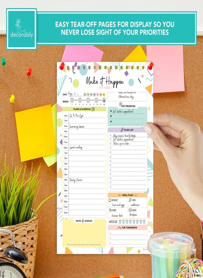 Decorably 52 Sheets Colorful Pastel Undated Daily Planner Pad - 6.5x10in Spring-Bound to Do List Notepad for Schedule, Priorities, Agenda, Water Intake, Meals, Notes and Doodles, Easy Tear-Off Design - Image 5