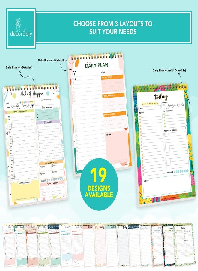 Decorably 52 Sheets Colorful Pastel Undated Daily Planner Pad - 6.5x10in Spring-Bound to Do List Notepad for Schedule, Priorities, Agenda, Water Intake, Meals, Notes and Doodles, Easy Tear-Off Design - Image 2