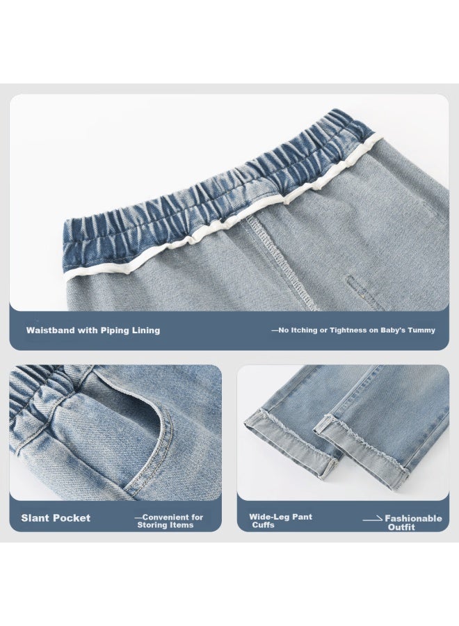 Marcolor Girls Autumn Outfit  New Mandarin Duck Sleeve Long Sleeve T-shirt And Children's Denim Pants For Big Kids - Image 3