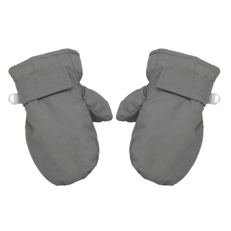 Gray Winter Gloves For Babies Fleece Lining Warm Mittens Solid Color Comfortable Hand Wear - Image 2