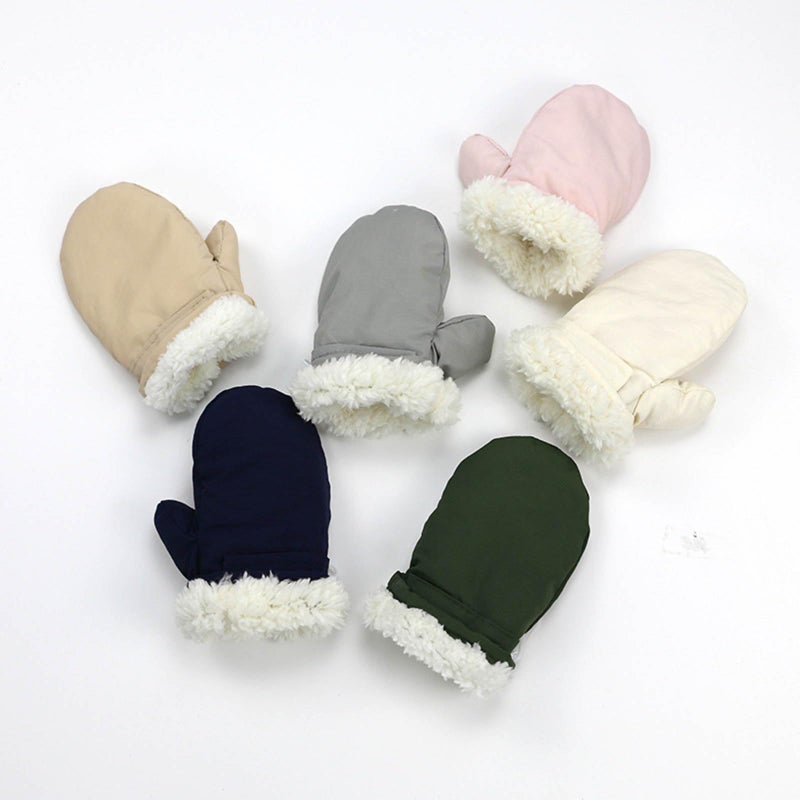 Gray Winter Gloves For Babies Fleece Lining Warm Mittens Solid Color Comfortable Hand Wear - Image 5