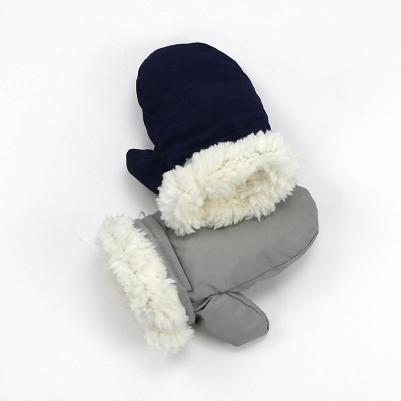 Gray Winter Gloves For Babies Fleece Lining Warm Mittens Solid Color Comfortable Hand Wear - Image 3