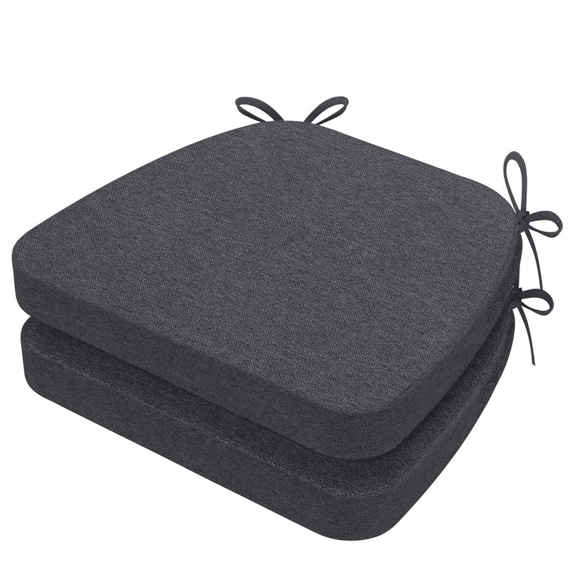 AAAAAcessories DShaped Chair Cushions 2 Thick Dining Chair Pads with Ties and Removable MachineWashable Cover 17 x 16 Set of 2 Dark Grey