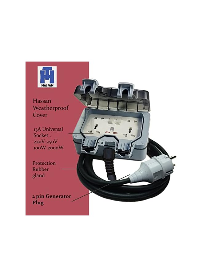 Hassan weatherproof outdoor universal double extension for generator with heavy duty wire (10 meter) - Image 2