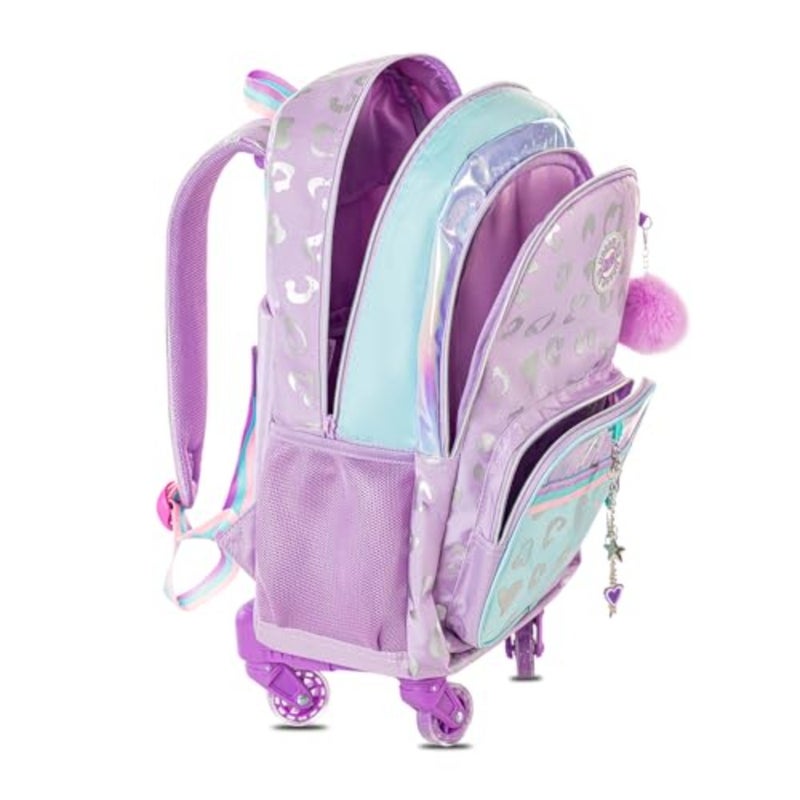 4-Wheel Trolley 17 School Bag Set of 3 Includes Lunch Bag Pencil Pouch Love Purple For Students Lightweight Polyester Durable Wheels Ergonomic Handle - Image 4