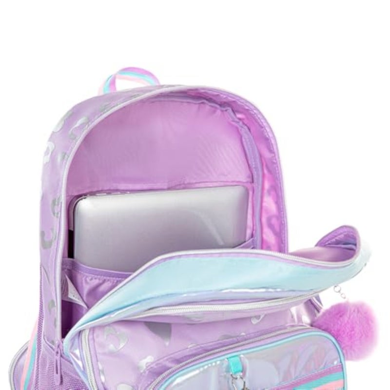 4-Wheel Trolley 17 School Bag Set of 3 Includes Lunch Bag Pencil Pouch Love Purple For Students Lightweight Polyester Durable Wheels Ergonomic Handle - Image 3