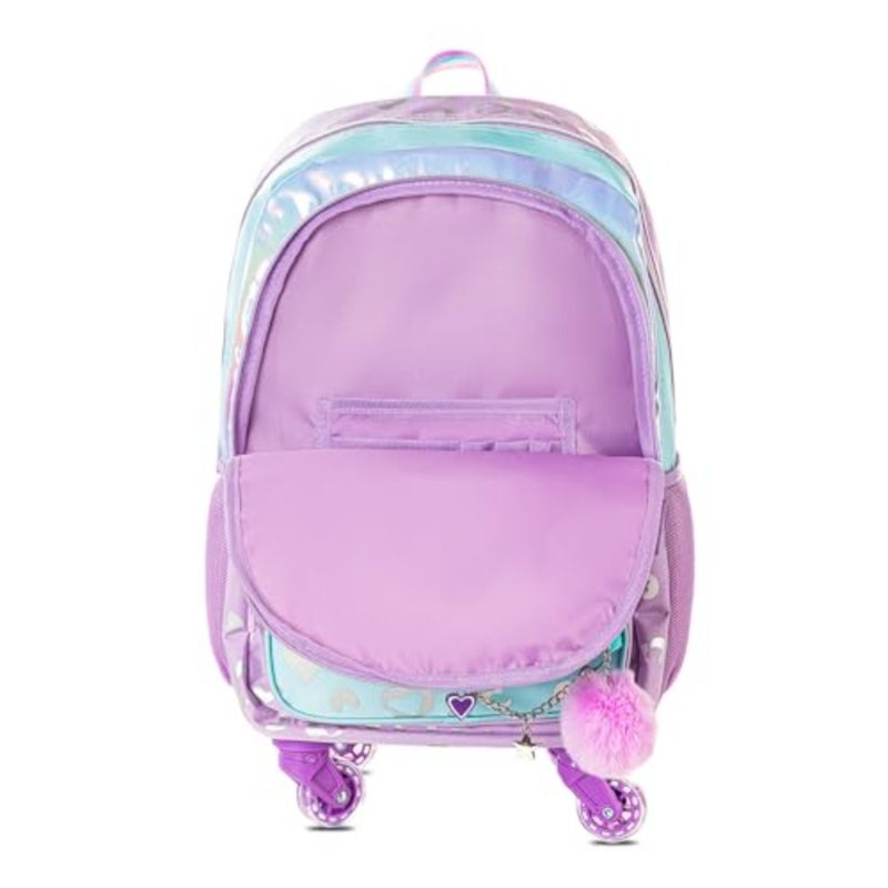 4-Wheel Trolley 17 School Bag Set of 3 Includes Lunch Bag Pencil Pouch Love Purple For Students Lightweight Polyester Durable Wheels Ergonomic Handle - Image 2