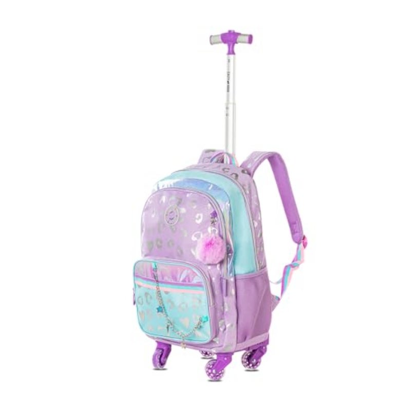 4-Wheel Trolley 17 School Bag Set of 3 Includes Lunch Bag Pencil Pouch Love Purple For Students Lightweight Polyester Durable Wheels Ergonomic Handle - Image 5