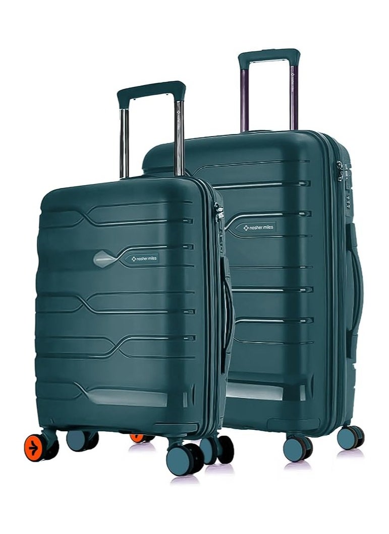 nasher miles Nasher Miles Paris Hard-Sided Polypropylene Luggage Set of 2 | 65cm & 75cm | 8 Wheels Medium & Large Trolley Bag for Travel | Suitcase (Dark Green)  - Image 1