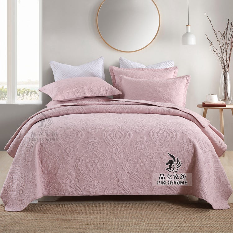 High-Grade American Light Luxury Double-Sided Large Cotton Bed Cover Cotton Plain Quilt Three-Piece Set - Image 1