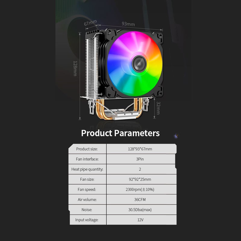 مبرد وحدة المعالجة المركزية LED من جونسبو، مروحة تبريد برمامي تبريد 2، برمام تبريد برجية لمعالج CPU CR-1200، بديل لمنصات Intel LGA1200/Intel 1151/AMD AM4/FM2+ - Image 2