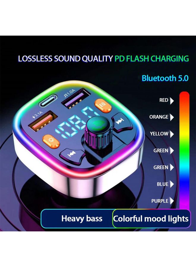 بيوينتي Q3 3.1A USB+PD Bluetooth Car Charger Car FM Transmitter Colorful Lighting - Image 3