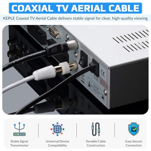 Keple Coaxial Aerial F Connector Male Plug to RF M-Male Cable for Satellite Sat Freesat Xfinity, AT&T, WOW!, TV HDTV DVB DVD Radio / Coax Ariel Freeview Lead Television Antenna Cord Broadband – 1.5 ft White - Image 3