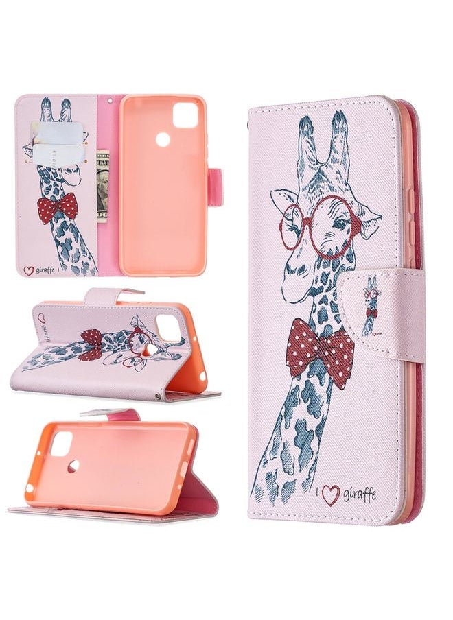 Generic Case Cover For Xiaomi Redmi 9C Colored Drawing Pattern Horizontal Flip Leather Case with Holder & Card Slots & Wallet Giraffe 