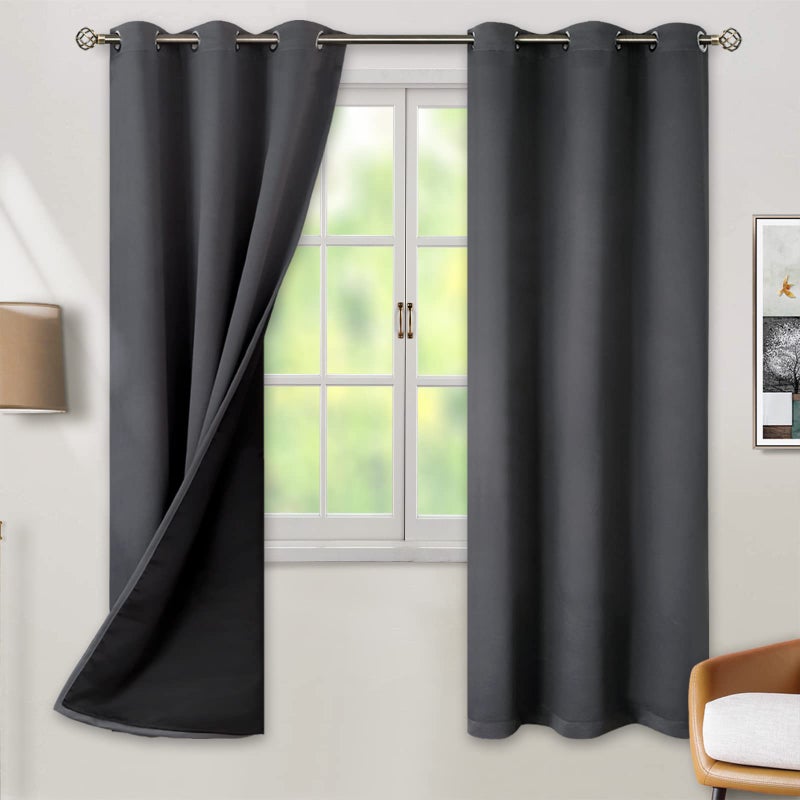 BGment بجلات حرارية معزولة 100 ٪ الستائر اللعض لغرفة النوم مع بطانة سوداء طبقة مزدوجة غرفة كاملة الامواء الستار تقليل الستار جروميت (42 × 72 بوصة رمادي 2 لوحات 2 لوحات) - Image 1