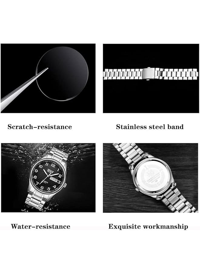 Bosck Men Watch 40 Mm Analogue Waterproof Business Stainless Steel Wrist Watches With Date And Day Easy To Read Anti Scratch Fashion Watch For Men  - Image 4