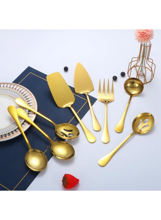 Lazycorner Gold Serving Utensils,8 Pcs Stainless Steel Serving Set with Serving Spoons,Serving Fork,Soup Ladle,Lasagna Server,Pie Server,Polished Serving Utensil Set for Buffet Parties Home,Dishwasher Safe - Image 5