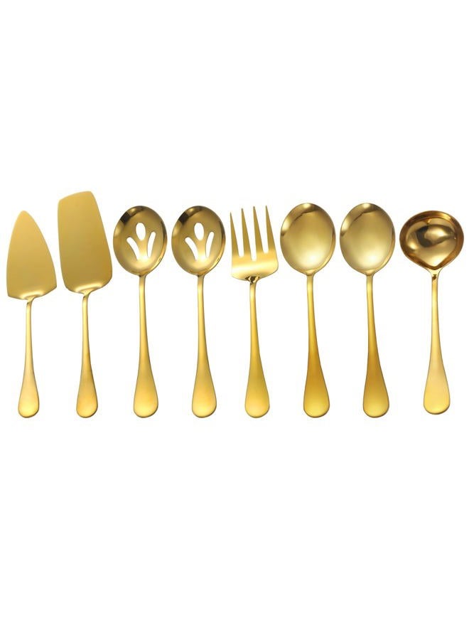 Lazycorner Gold Serving Utensils,8 Pcs Stainless Steel Serving Set with Serving Spoons,Serving Fork,Soup Ladle,Lasagna Server,Pie Server,Polished Serving Utensil Set for Buffet Parties Home,Dishwasher Safe - Image 1