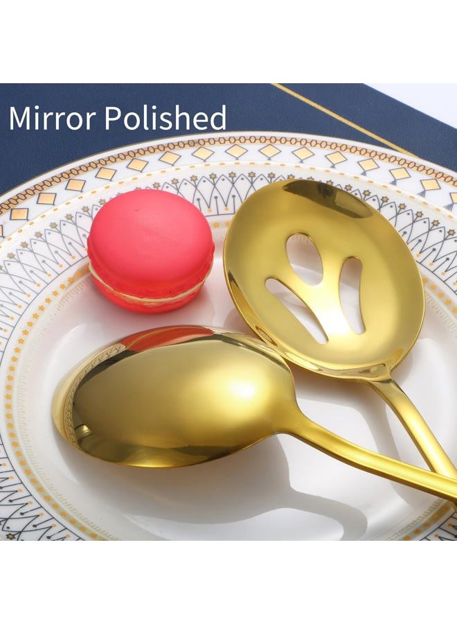 Lazycorner Gold Serving Utensils,8 Pcs Stainless Steel Serving Set with Serving Spoons,Serving Fork,Soup Ladle,Lasagna Server,Pie Server,Polished Serving Utensil Set for Buffet Parties Home,Dishwasher Safe - Image 4
