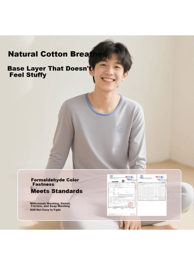 Dingguagua Youth Cotton Thermal Underwear Set Boys' Long Johns Autumn Pajamas Gray Size 140