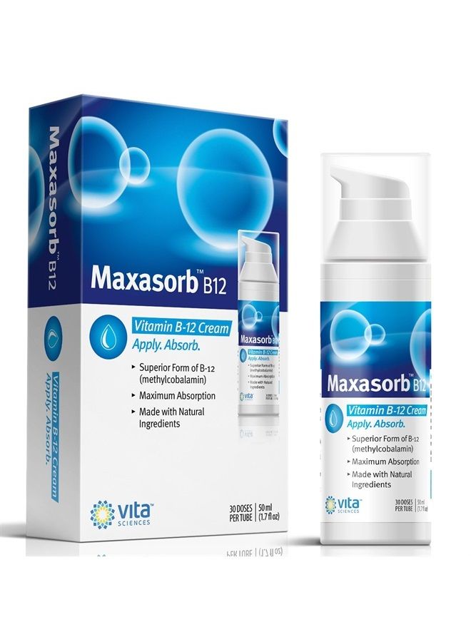 Vita Sciences Vitamin B12 Cream Methyl B-12, Methylcobalamin B12 1000 mcg Energy, Health & Vibrant Skin, Powerful Topical B12 Skin Cream - Helps with Eczema & Psoriasis.Energy Like B12 Patch  - Image 1