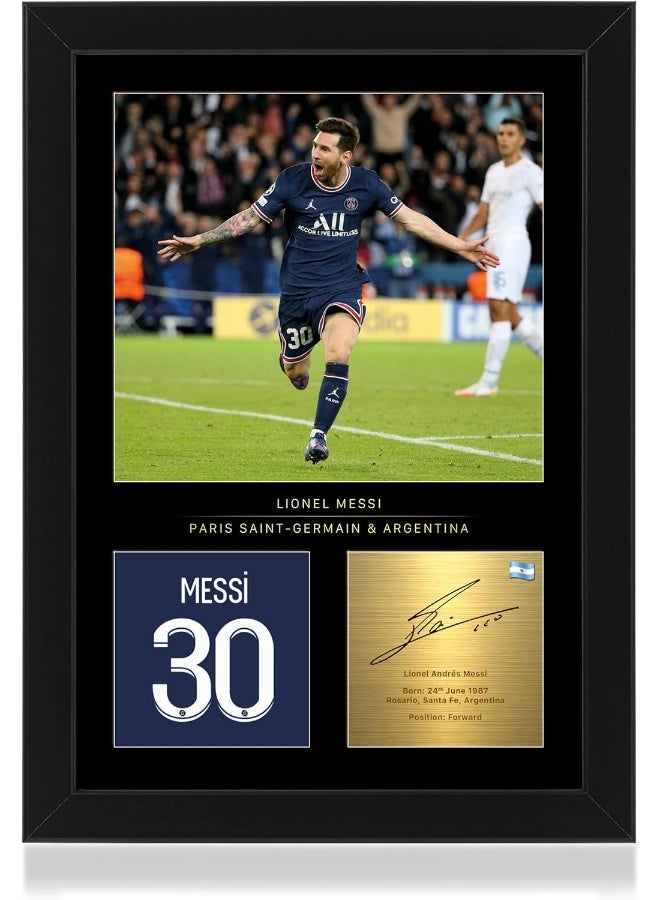 Win FC Messi Signed A4 Framed Photo Display - Reproduced Digital Signature - Gift For PSG Fans - Image 1