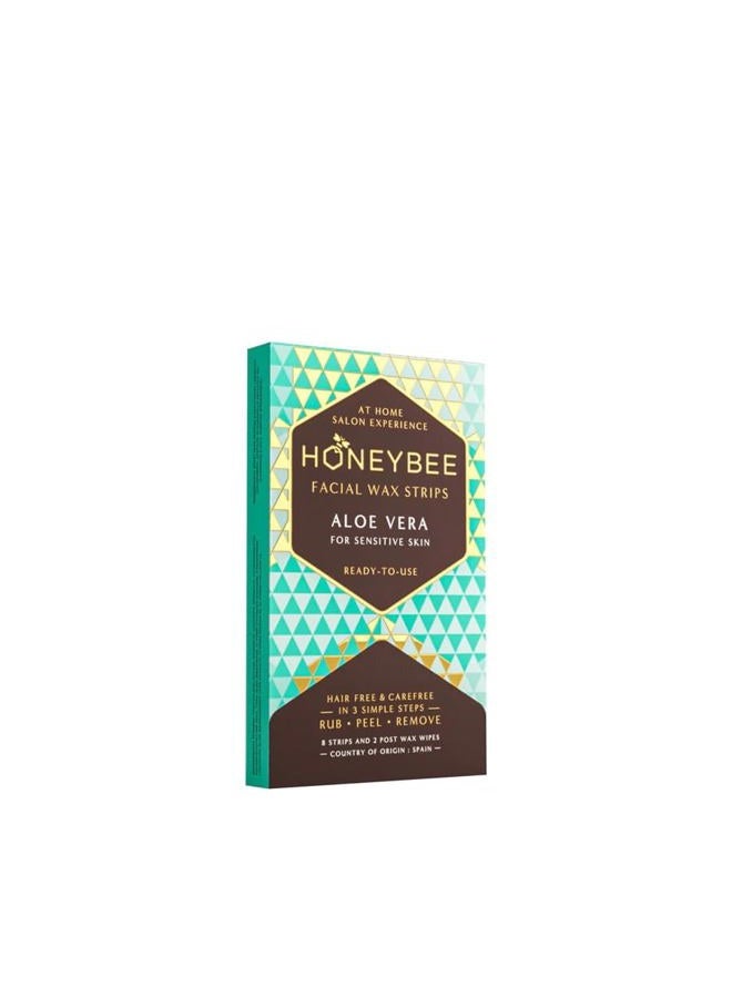 HONEYBEE Honeybee Aloe Vera Facial Wax Strips | Waxing Strips for Women | Upper Lips, Chin, Fingers & Toes Hair Removal | For Sensitive Skin | 12 Strips, 2 After Care Wipes Free  - Image 1