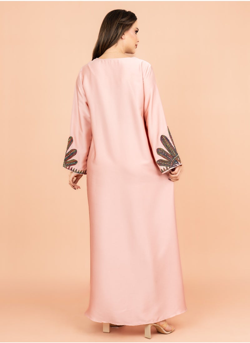 IKKXA Solid Embroidered Jalabiya IK1007 Pink  - Image 4
