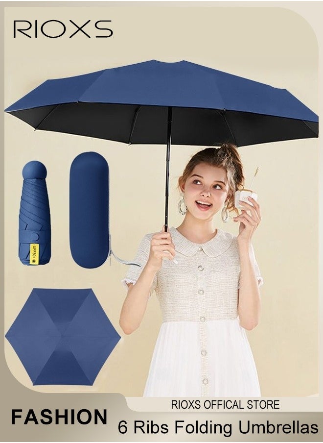 RIOXS Portable Travel Umbrella with Storage Box Mini Umbrella with UPF 50+ UV Sun Protection Lightweight 6 Ribbed Compact Pocket Umbrella for Men Women Kids  - Image 1