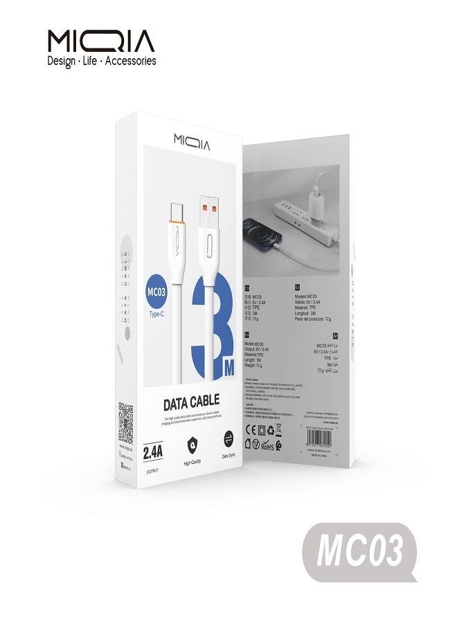 MIQIA 2.4A Flat Cable White 3m 