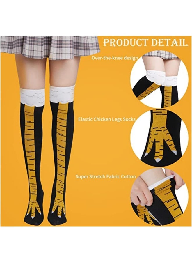 Relex 3Pack Chicken Leg Socks, Chicken Feet Stockings, Cotton Knee Thigh High Socks Novelty Pattern Athletic Socks for Women Girls Striped Socks - Image 5