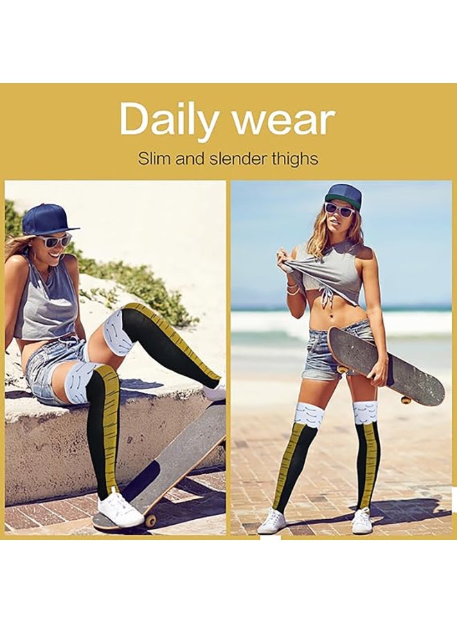 Relex 3Pack Chicken Leg Socks, Chicken Feet Stockings, Cotton Knee Thigh High Socks Novelty Pattern Athletic Socks for Women Girls Striped Socks - Image 3