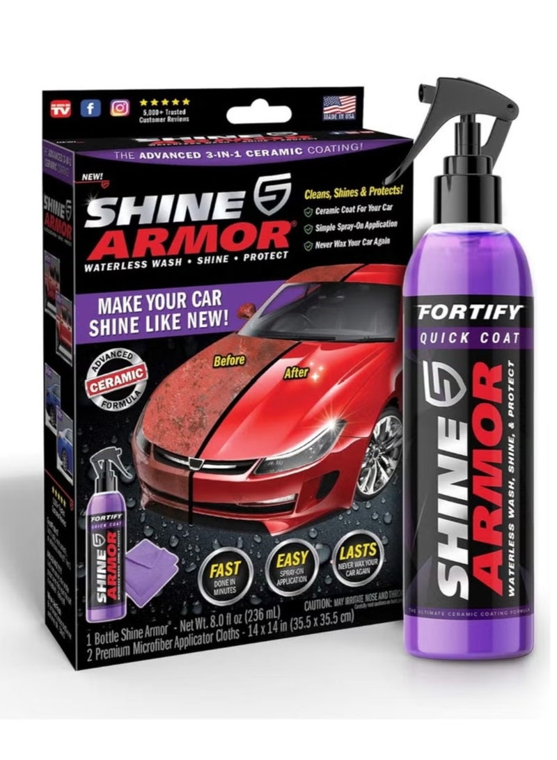 Shine Armor Fortify Quick Coat Ceramic Coating - Car Wax Spray - Waterless Car Wash & Wax - Hydrophobic Top Coat Polish & Polymer Paint Sealant Protection - Image 1