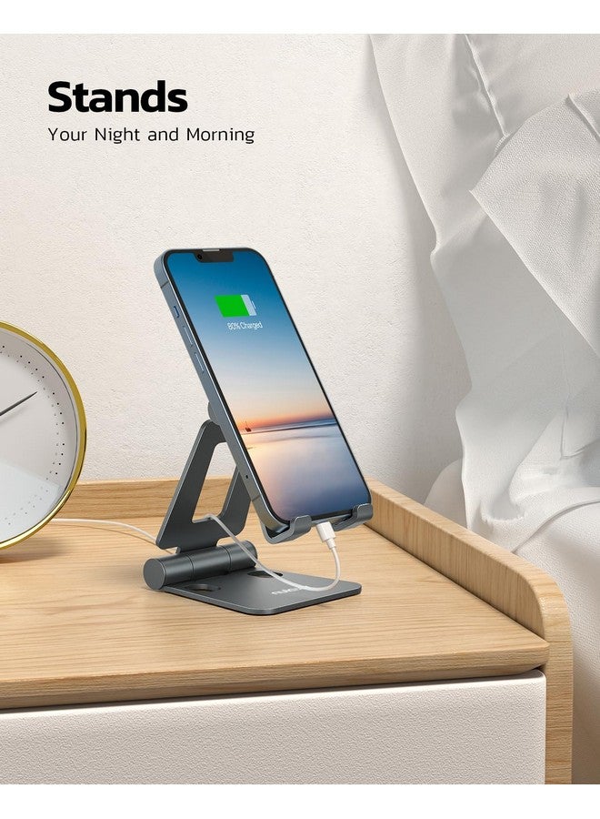 Nulaxy Dual Folding Cell Phone Stand, Fully Adjustable Foldable Desktop Phone Holder Cradle Dock Compatible with Phone 16 15 14 13 12 11 Pro Xs Xs Max Xr X 8, Nintendo Switch, All Phones - Gray - Image 2