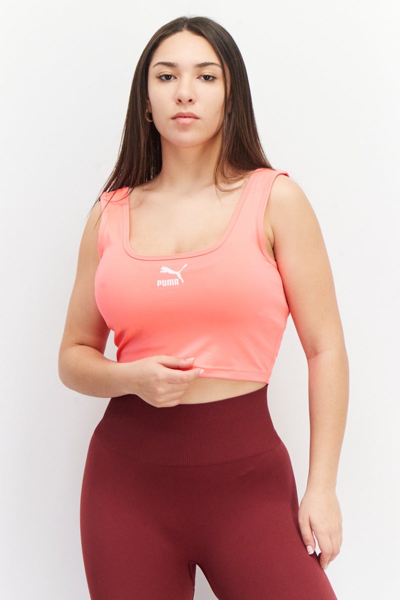 PUMA Women U-Neck Sleeveless Brand Logo Crop Top, Pink  - Image 1