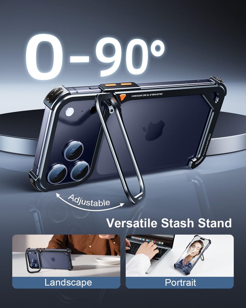 OATSBASF 9 Case for iPhone 17 Pro Max Bumper Case Metal, Aluminum Frame Slim Fit No Back Design, Compatible with MagSafe, Shockproof Protection, Minimalist Frameless Phone Case, Black - Image 3