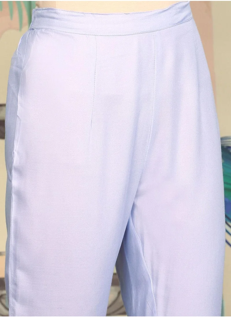 ISHIN Purple Kurta Set Straight Fit 3/4 Sleeve Sleeve made from Cotton featuring Self Design design and Round Neck neckline - Perfect for Ethinic!