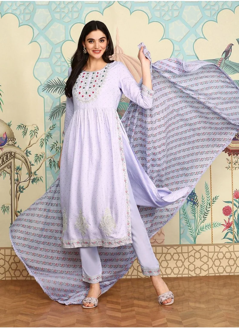 ISHIN Purple Kurta Set Straight Fit 3/4 Sleeve Sleeve made from Cotton featuring Self Design design and Round Neck neckline - Perfect for Ethinic!