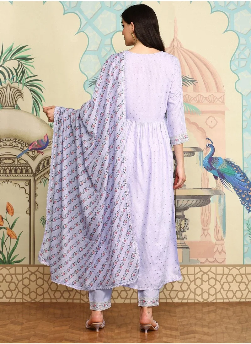 ISHIN Purple Kurta Set Straight Fit 3/4 Sleeve Sleeve made from Cotton featuring Self Design design and Round Neck neckline - Perfect for Ethinic!