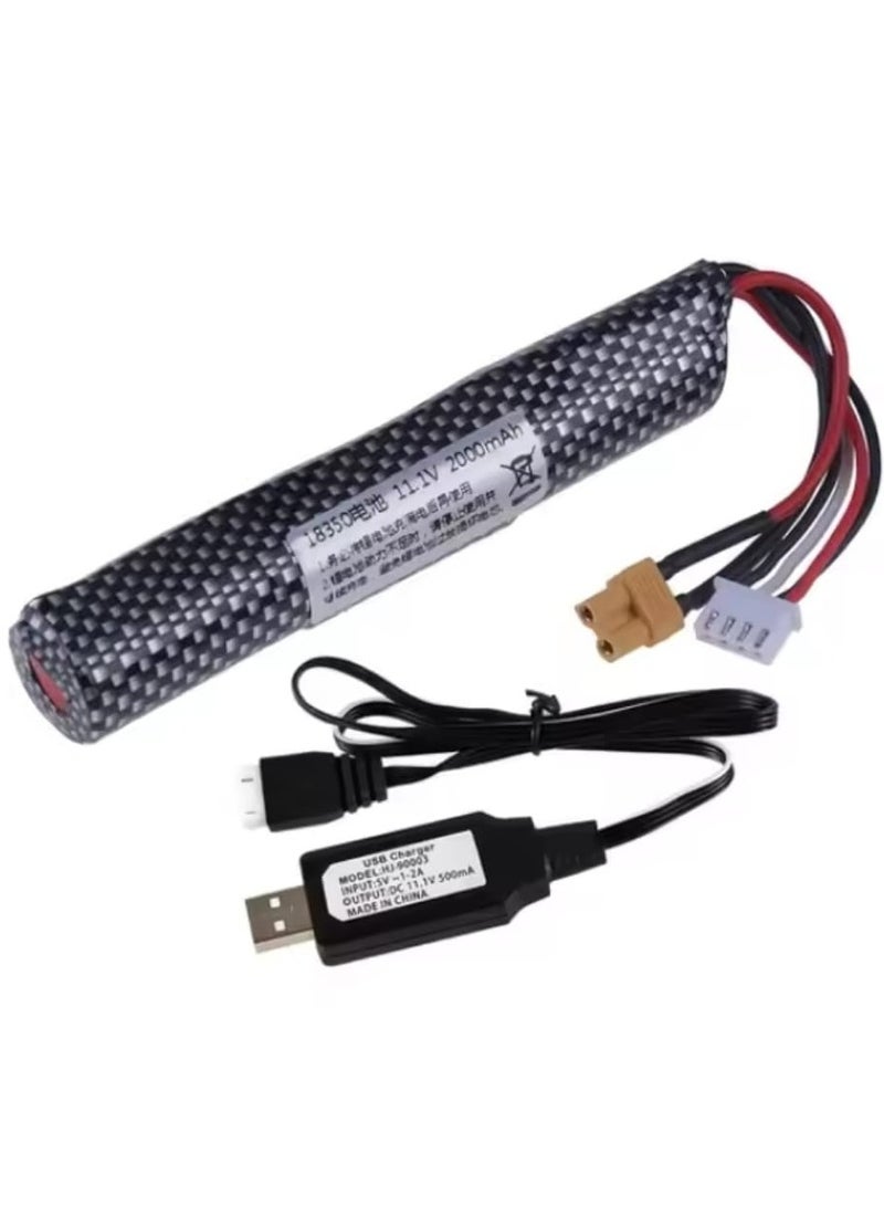 Electric Gel ball Blaster 11.1V 2000mah  Rechargeable Battery with Charging Cable, Black  - Image 1