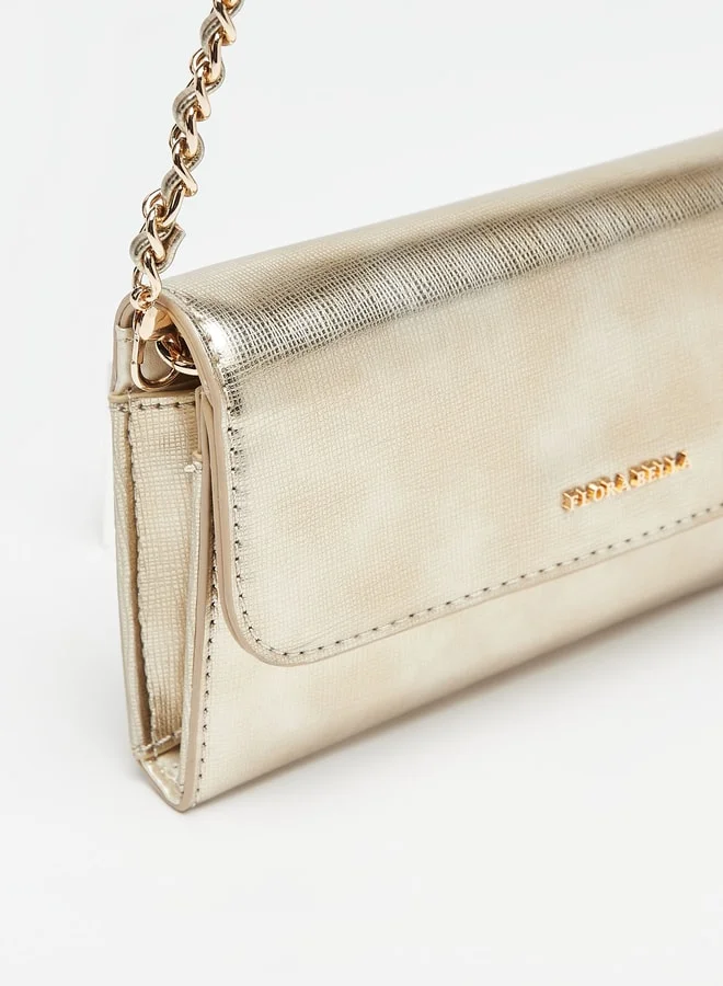 Flora Bella Textured Clutch with Magnetic Button Closure and Chain Strap