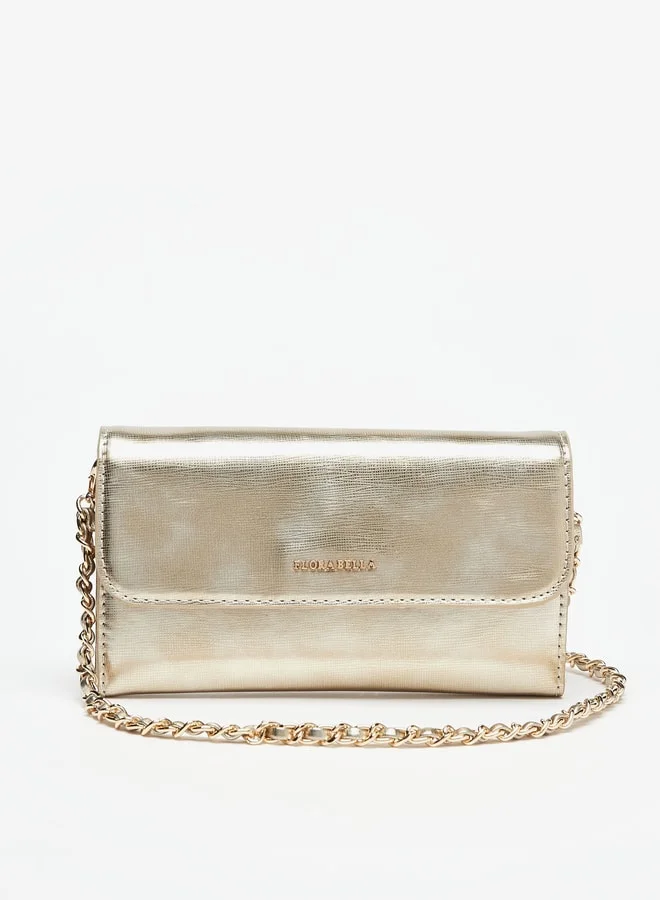 Flora Bella Textured Clutch with Magnetic Button Closure and Chain Strap
