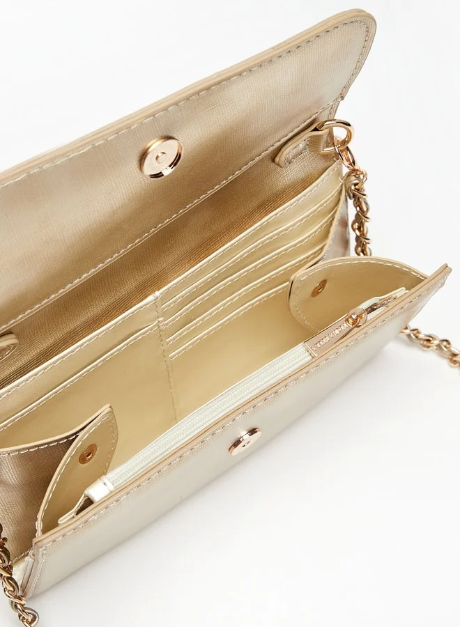 Flora Bella Textured Clutch with Magnetic Button Closure and Chain Strap