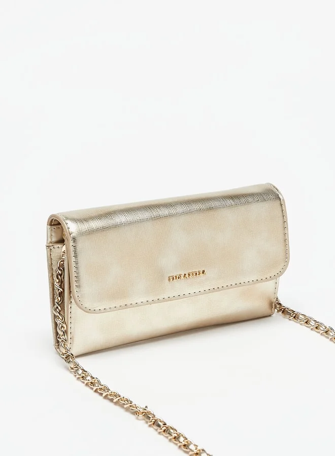 Flora Bella Textured Clutch with Magnetic Button Closure and Chain Strap
