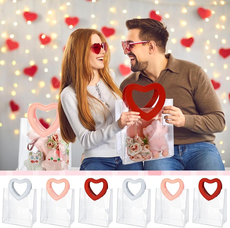 AIVER Clear Gift Bags Larze Size with Shiny Red Heart Shape Handles, Transparent PVC Reusable Shopping Bags for Party Favor, Baby Shower, Wedding, Birthday 11inch L X 11 inch H X 5 inch W Set of 1 - Image 4
